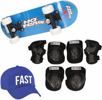 Skateboard set voor kinderen L 9-10 jaar/valbescherming/fast pet/skateboard met print 43 cm blauw