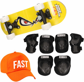 Skateboard set voor kinderen L 9-10 jaar/valbescherming/fast pet/skateboard met print 43 cm geel