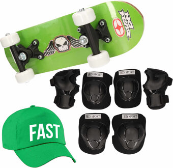 Skateboard set voor kinderen L 9-10 jaar/valbescherming/fast pet/skateboard met print 43 cm groen