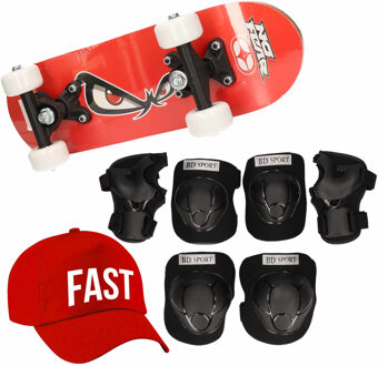 Skateboard set voor kinderen L 9-10 jaar/valbescherming/fast pet/skateboard met print 43 cm rood