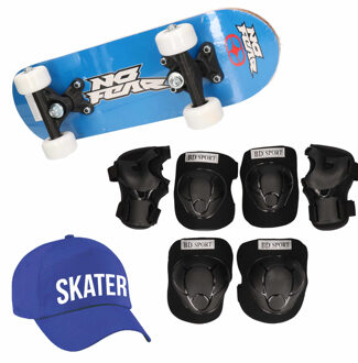Skateboard Set Voor Kinderen L 9-10 Jaar/valbescherming/skater Pet/skateboard Met Print 43 Cm Blauw - Skateboards