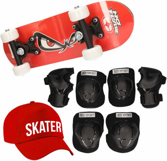 Skateboard set voor kinderen L 9-10 jaar/valbescherming/skater pet/skateboard met print 43 cm rood