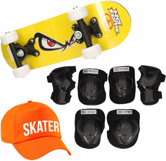 Skateboard Set Voor Kinderen M 6-8 Jaar/valbescherming/skater Pet/skateboard Met Print 43 Cm Geel - Skateboards
