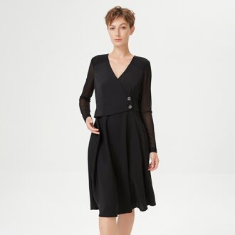 Skater Cross-Heart Dress en stretch tule mouwen Zwart