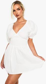Skaterjurk Met Pofmouwen En Strik Op De Rug, White - 38