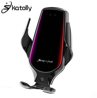 Skatolly Automatische Spannen Auto R3 Draadloze Oplader Snel Opladen Voor Iphone 11 Pro Xr Xs Huawei Qi Infrarood Sensor Telefoon houder zwart