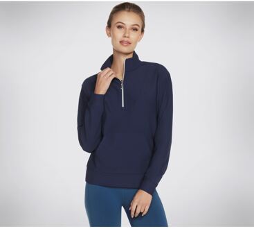 Skechers Performance GoLuxe Rib 1/4 Zip Polyester Dames Blauwe Pullover Navy