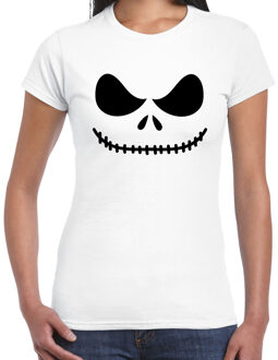 Skelet gezicht Halloween verkleed t-shirt wit voor dames XL - Feestshirts