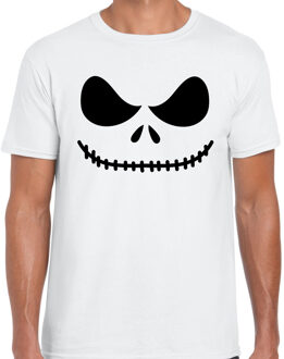 Skelet gezicht Halloween verkleed t-shirt wit voor heren XL - Feestshirts