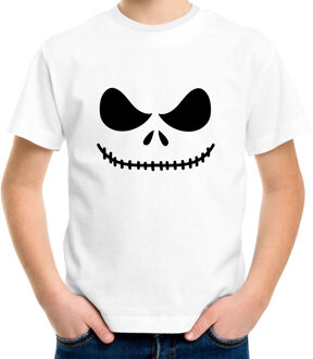 Skelet gezicht Halloween verkleed t-shirt wit voor kinderen 122-128 (S) - Feestshirts