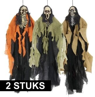 Skelet horror hang decoratie pop - 2x - 60 cm - Halloween versiering
