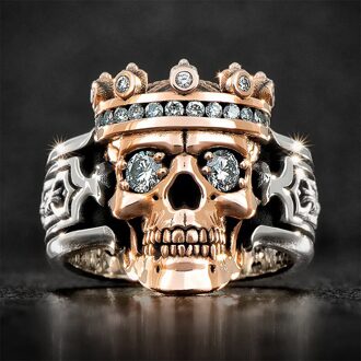 Skeleton Koning Dubbele Kleur Dominant Ring Voor Mannen Grote Vinger Accessoris Agressiviteit Sieraden Verjaardagscadeaus Band Bijoux 12