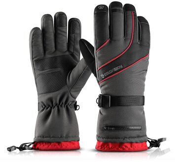 Ski Winter Handschoenen Touch Screen Antislip Leer Fietsen Vier Verdiepingen Winddicht Waterdicht Pocket Plus Fluwelen Warm Houden Rood / L