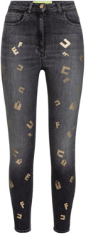Skinny denim broek met letters - 25 Elisabetta Franchi , Gray , Dames - W29