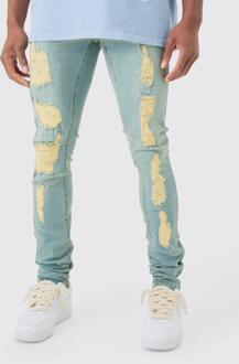 Skinny Stacked Distressed Ripped Jeans In Antique Blue, Antique Blue - 30R