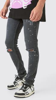 Skinny Stretch Paint Splatter Ripped Jeans, Ice Grey - 32R