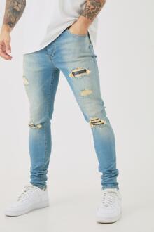 Skinny Stretch Ripped Bandana Jeans In Light Blue, Light Blue - 36R