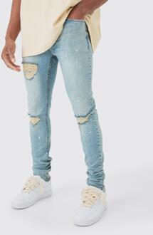 Skinny Stretch Stacked Ripped Paint Splatter Jeans In Ice Blue, Ice Blue - 32R