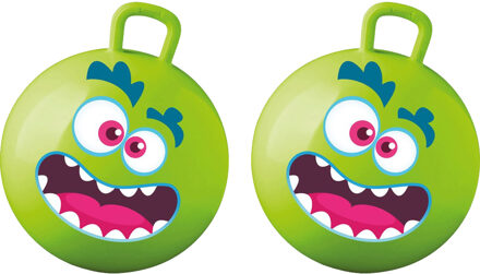 Skippybal met smiley - 2x - groen - 50 cm - buitenspeelgoed voor kinderen