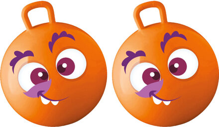Skippybal met smiley - 2x - oranje - 50 cm - buitenspeelgoed voor kinderen