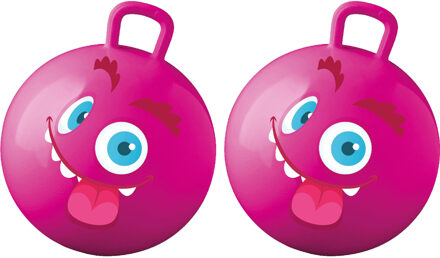 Skippybal met smiley - 2x - roze - 50 cm - buitenspeelgoed voor kinderen