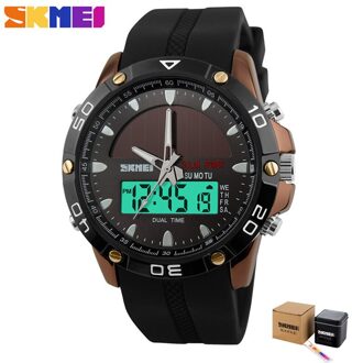 Skmei Dual Time Display Mannen Digitale Quartz Horloge Chronograph 50M Waterdicht Horloge Man Sport Horloges Relogio Masculino 1064 koffie met doos