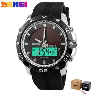 Skmei Dual Time Display Mannen Digitale Quartz Horloge Chronograph 50M Waterdicht Horloge Man Sport Horloges Relogio Masculino 1064 zilver met doos