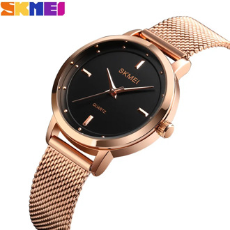 SKMEI Elegant Women Quartz Watch Fashion Simple Design Water Resistant Stainless Steel Strap Rose Gold reloj mujer 1528 Ladies