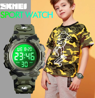 SKMEI Fashion Kids Watches Sport Children's Watch 5bar Waterproof Colorful Lights 12/24Hour Camouflage relogio infantil 1548 Boy