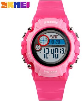 Skmei Kinderen Led Elektronische Horloge 50M Waterdichte Kids Digitale Horloge Chronograaf Countdown Sport Horloges Voor Boyer Meisjes roos rood watch