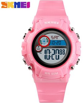 Skmei Kinderen Led Elektronische Horloge 50M Waterdichte Kids Digitale Horloge Chronograaf Countdown Sport Horloges Voor Boyer Meisjes roze watch