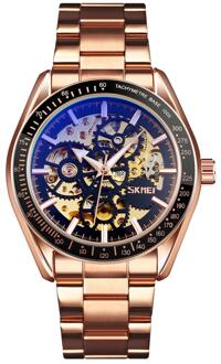 Skmei Luxe Automatische Horloge Mannen Rvs Heren Mechanische Horloge Waterdicht Bedrijvengids Horloge Heren Klok roos goud