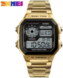 SKMEI Mannen Luxe Sport Horloges Count Down Waterdicht Horloge Staal Digitale Polshorloges Mannelijke Klok Relogio Masculino 1335 Goud