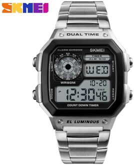 SKMEI Mannen Luxe Sport Horloges Count Down Waterdicht Horloge Staal Digitale Polshorloges Mannelijke Klok Relogio Masculino 1335 wit