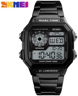 SKMEI Mannen Luxe Sport Horloges Count Down Waterdicht Horloge Staal Digitale Polshorloges Mannelijke Klok Relogio Masculino 1335 zwart