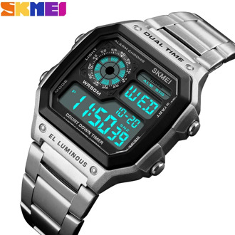 SKMEI Top Luxury Fashion Sport Watch Men Clock 5Bar Waterproof Watches Stainless Steel Strap Digital Watch Reloj Hombre 2019 New