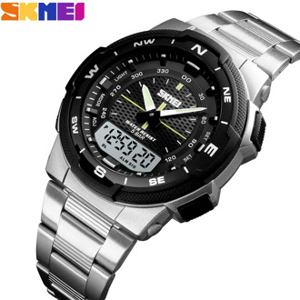 SKMEI Watch Men's Watch Fashion Sport Watches Stainless Steel Strap Mens Watches Stopwatch Chronograph Waterproof Wristwatch Men