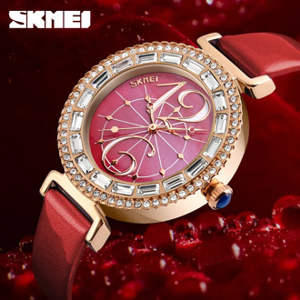 SKMEI Woman Quartz Watches Women Analog Crystal Diamond Leather WristWatch ladies Gift Casual watch female relojes mujer 2017