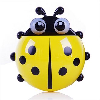 Sktn 1Pcs Lieveheersbeestje Dier Insect Tandenborstelhouder Tandpasta Muurbevestiging Stofzuiger Stand Container Opbergdoos geel