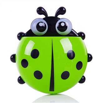 Sktn 1Pcs Lieveheersbeestje Dier Insect Tandenborstelhouder Tandpasta Muurbevestiging Stofzuiger Stand Container Opbergdoos groen