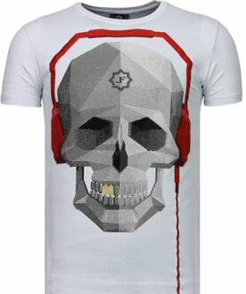 Skull Bring The Beat - Rhinestone T-shirt - Wit - Maten: S