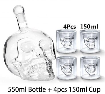 Skull Head Shot Glass Cup Set Glazen Wijn Mokken Met Dubbele Bodem Cocktail Whisky Crystal Shot Bril Voor Vodka cups 550 bottle 150 cup