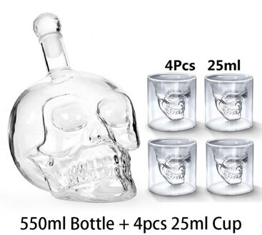 Skull Head Shot Glass Cup Set Glazen Wijn Mokken Met Dubbele Bodem Cocktail Whisky Crystal Shot Bril Voor Vodka cups 550 bottle 25 cup