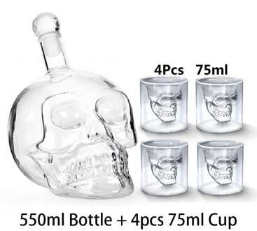 Skull Head Shot Glass Cup Set Glazen Wijn Mokken Met Dubbele Bodem Cocktail Whisky Crystal Shot Bril Voor Vodka cups 550 bottle 75 cup