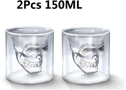 Skull Head Shot Glass Set Dubbele Wand Glazen Wijn Vodka Handgemaakte Hittebestendige Thee Drinken Cups Whisky Mok Koffie Geïsoleerde cups 150ml 2stk