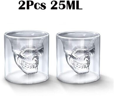 Skull Head Shot Glass Set Dubbele Wand Glazen Wijn Vodka Handgemaakte Hittebestendige Thee Drinken Cups Whisky Mok Koffie Geïsoleerde cups 25ml 2stk