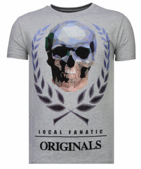 Skull Originals - Rhinestone T-shirt - Grijs - Maten: XXL