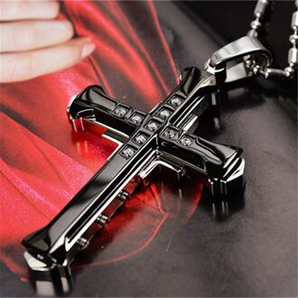 Skute Jesus Crystal Cross Hanger Ketting Goud Zilver Zwart Blauw Rvs Cross Kettingen Voor Mannen Mode-sieraden