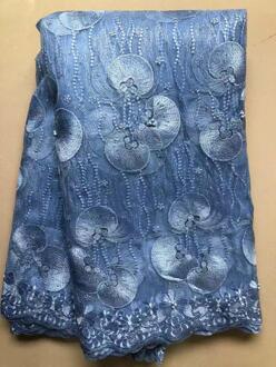 Sky Blue Afrikaanse Franse Netto Kant Stof Tulle Mesh Kant Bruids Nigeriaanse Trouwjurk Kant Voor Vrouw YLL8569 AS PIC5