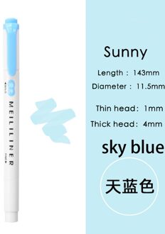 Sky Blue Double-Head Waterbasis Kleur Pen Student Marker Kantoor Licht Kleur Markeerstift Student Pen Pen Voor tekening Graffiti